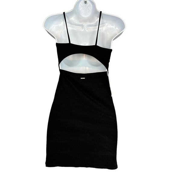 Maaji Black Cut Out Mini Dress MEDIUM Bodycon Ruched Vacation Halter Club NEW - Picture 5 of 8